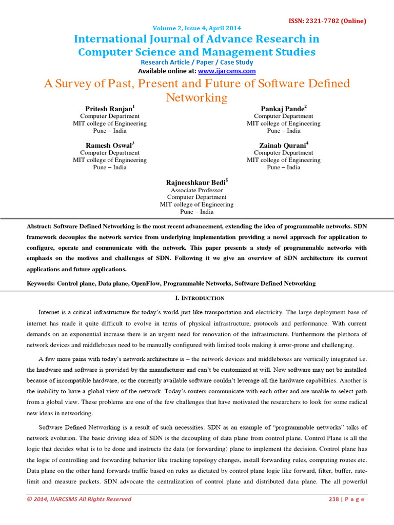 Survey of Software Defined Networking | PDF | Computer Network ...