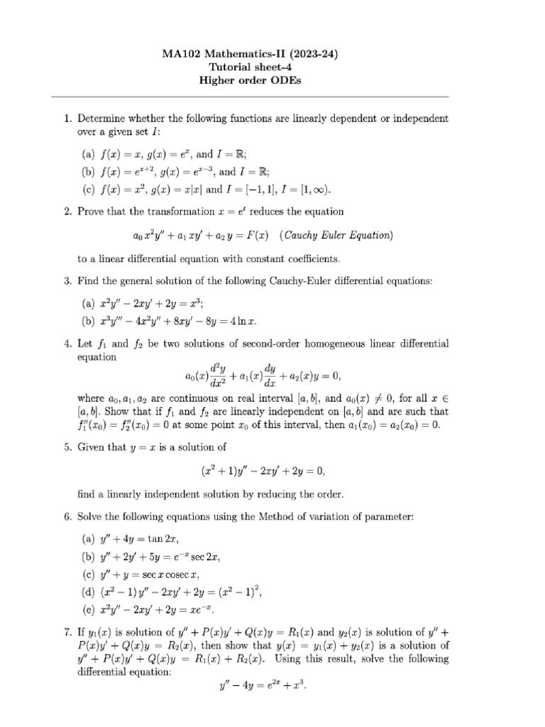 Ma102 Ode Tut 4 | PDF