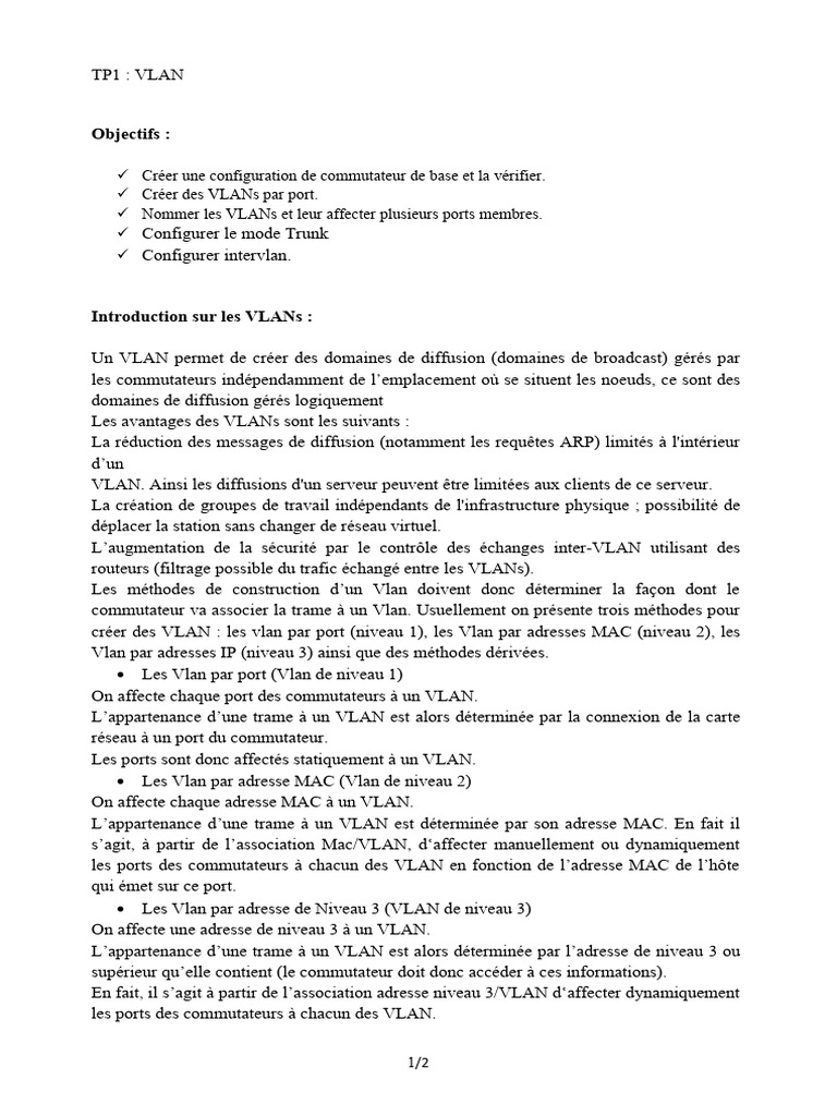 Configuration et Gestion des VLANs sur Switches | PDF | Standards de ...