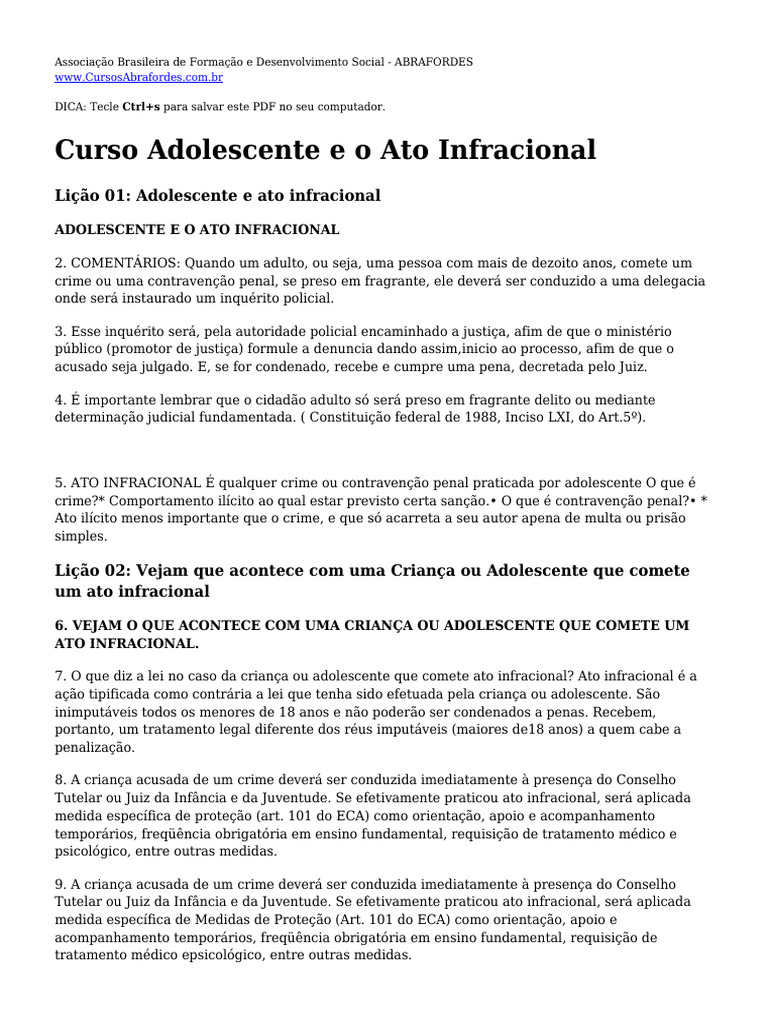 Ato Infracional: Legislação e Consequências | PDF | Crimes | Crime e ...