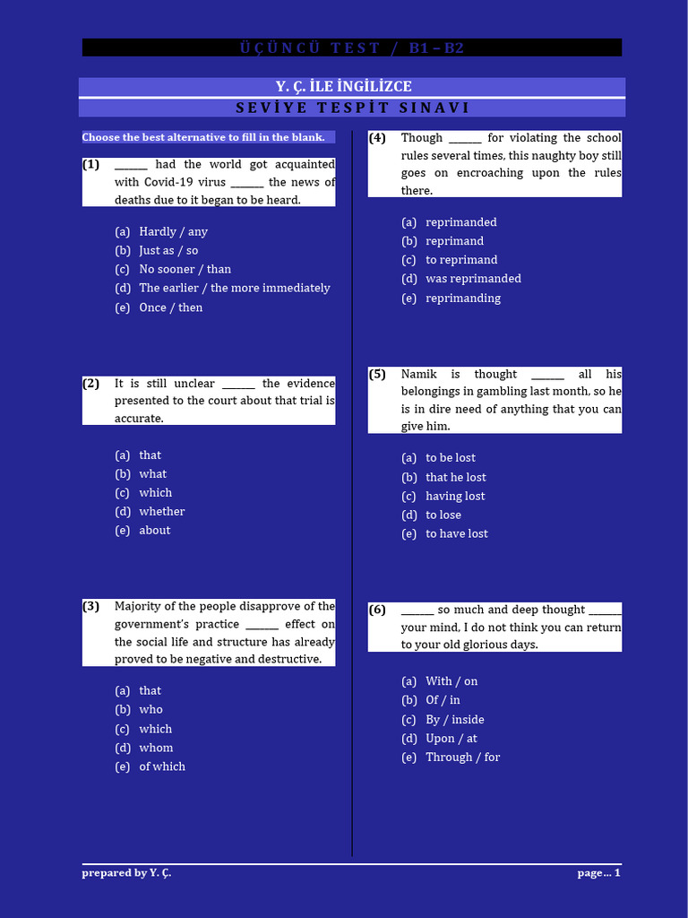 B1-B2 English Level Test Questions | PDF | Climate Change
