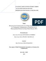 Barreras de La Com. en El Clima Organizaciones de Los Trabajadores Admin Nombrados de La MDSM-Huaura