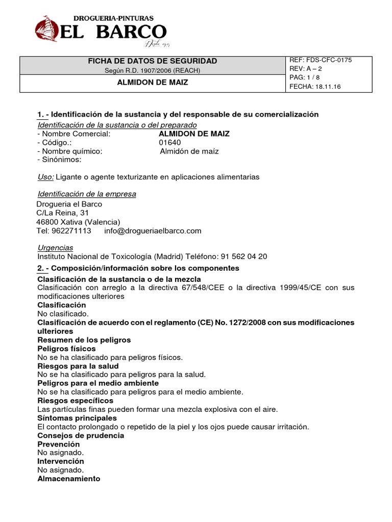 Almidon de Maiz | PDF | Agua | Combustión