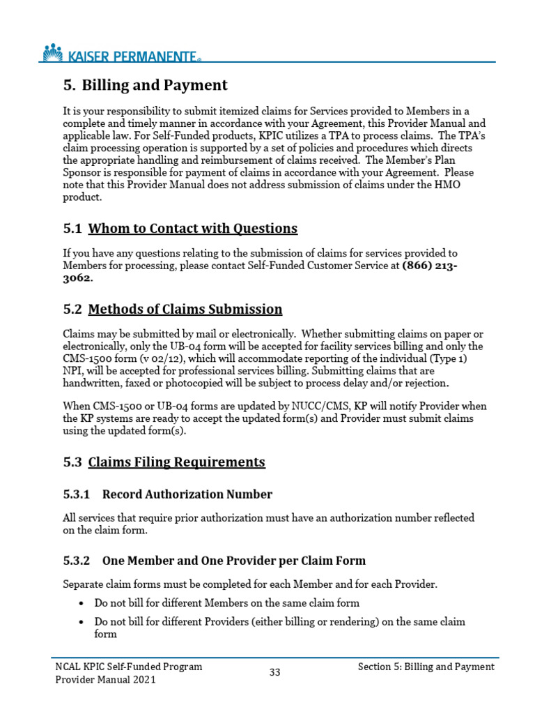 KPIC Self-Funded Billing Guidelines | PDF | Health Insurance ...