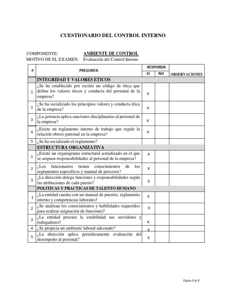 Modelo de Cuestionario de Control Interno | Descargar gratis PDF ...