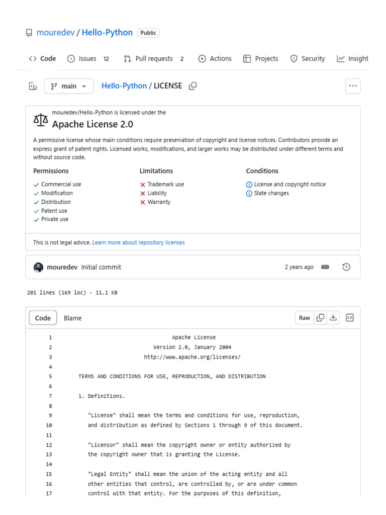 Apache License 2.0: Hello-Python | Download Free PDF | License ...