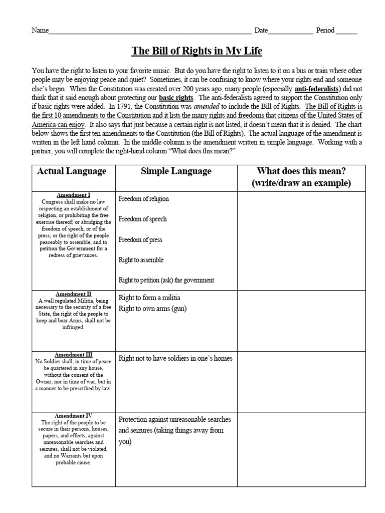 (Template) Bill of Rights in My Life-Student | PDF | United States Bill ...