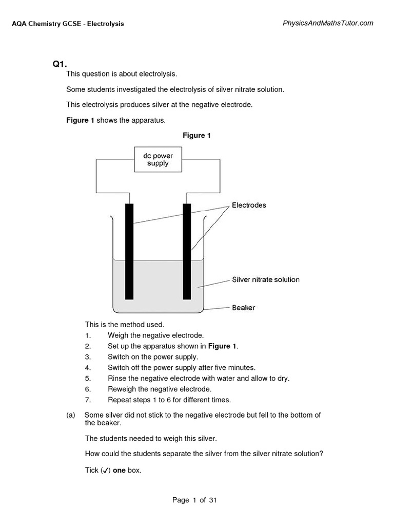 Electrolysis of Silver Nitrate Solution | PDF | Chlorine | Iodine