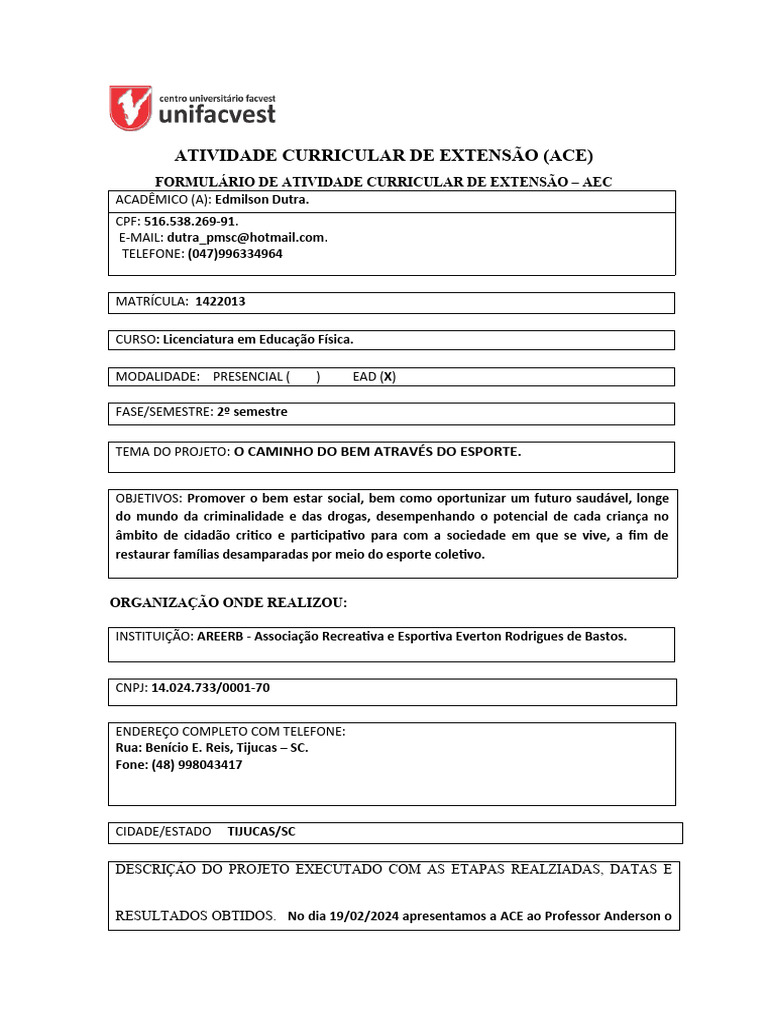 Atividade Curricular de Extensão | PDF | Esportes | Adolescência