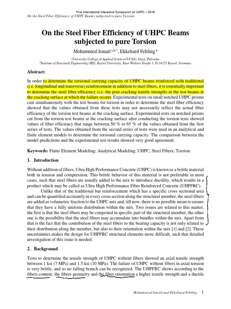 Steel Fiber Efficiency in UHPC Beams | PDF | Strength Of Materials ...