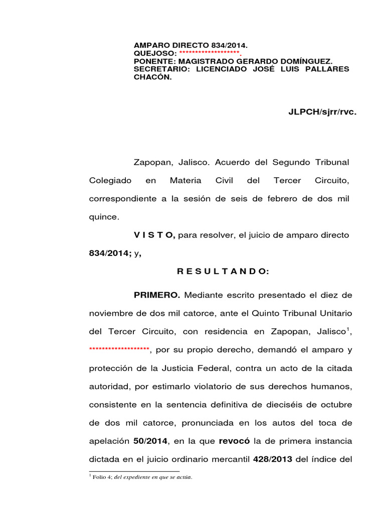 Amparo Directo 834/2014: Sentencia Civil | PDF | Caso de ley | Judicaturas