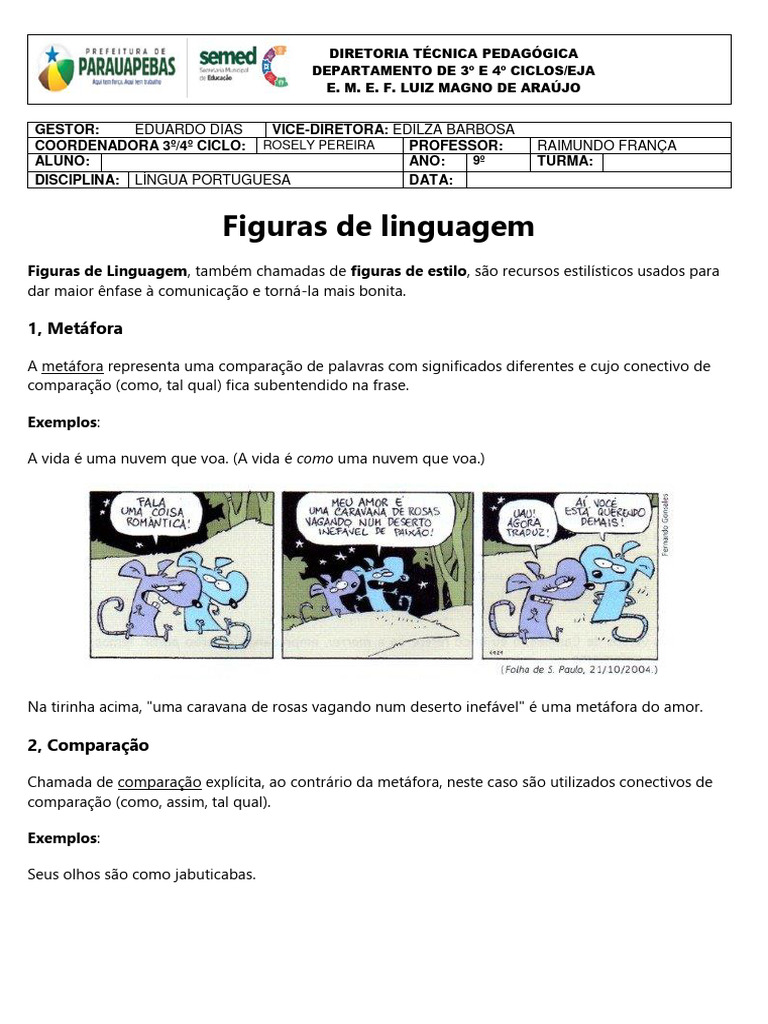 Atividades sobre Figuras de Linguagem | PDF | Metáfora