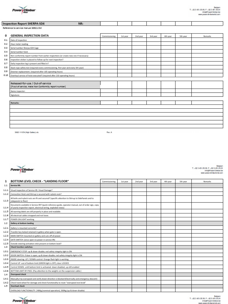 Sherpa-SD4 Inspection Report Summary | PDF | Elevator | Wire