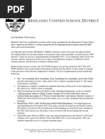 Letter To Families From Redlands Unified