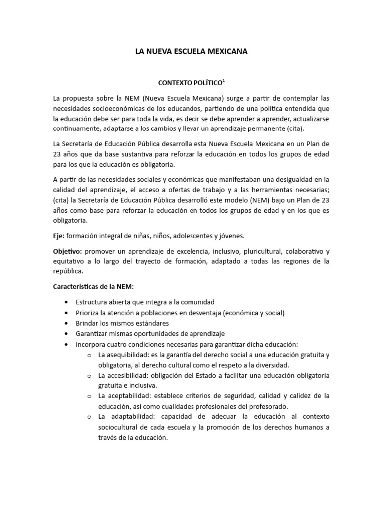 Elementos de la Nueva Escuela Mexicana | PDF | Plan de estudios | Enseñando