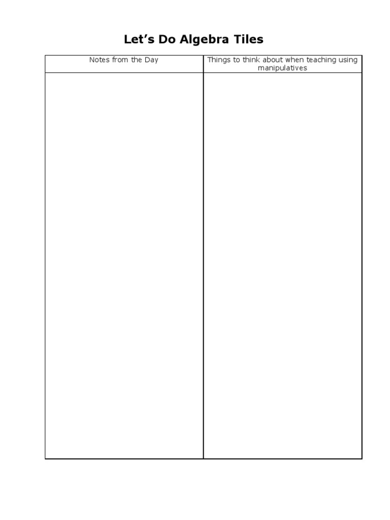 Algebra Tiles Worksheet PDF Algebra Factorization