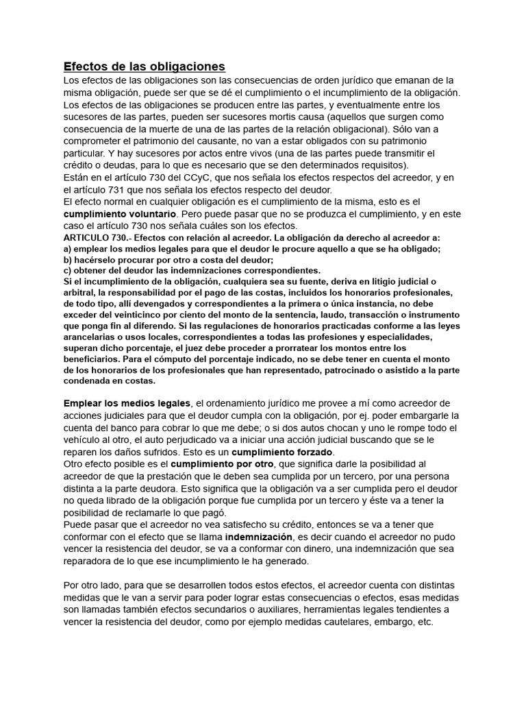 Efectos y cumplimiento de obligaciones | PDF | Pagos | Derecho empresarial
