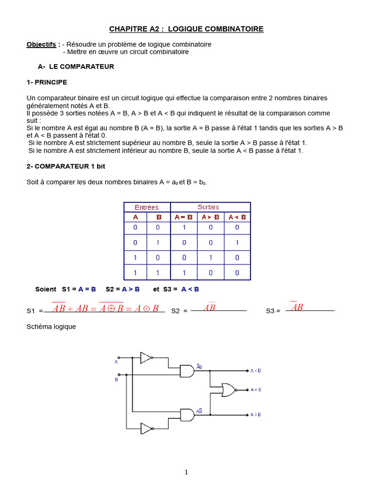 Comparateur Binaire et Logique Combinatoire | PDF | Mathématiques ...