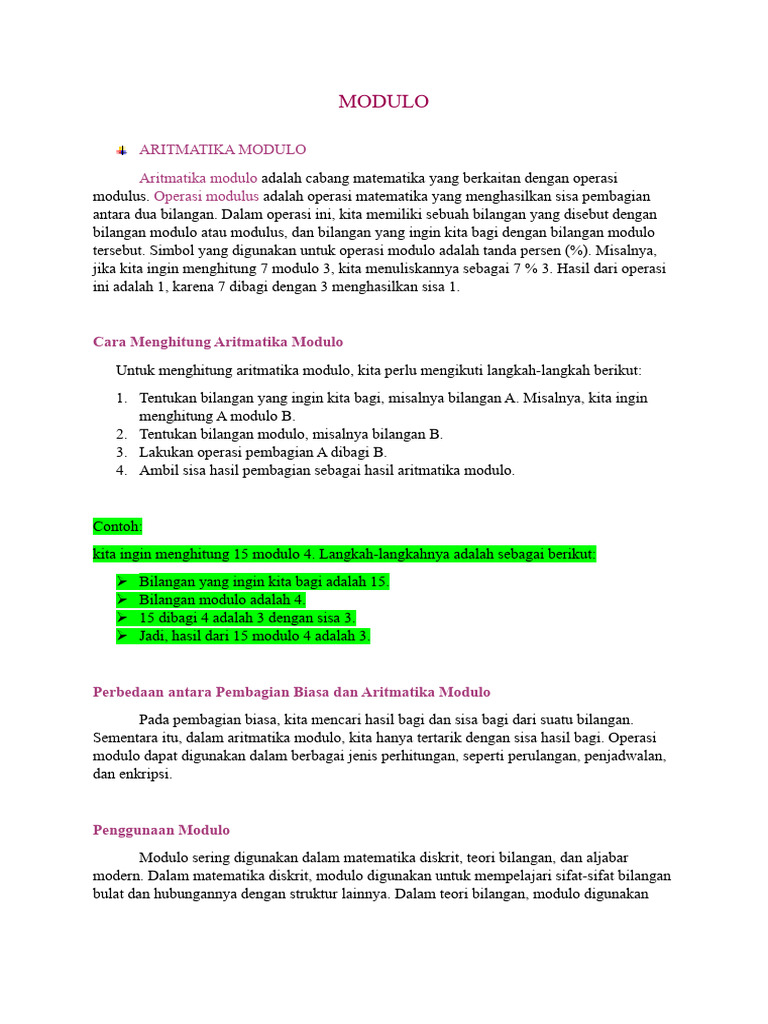Aritmatika Modulo Dan Operasinya Pdf