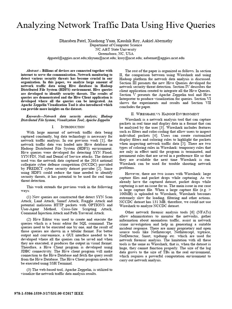 Hadoop Network Traffic Analysis Guide | PDF | Transmission Control ...