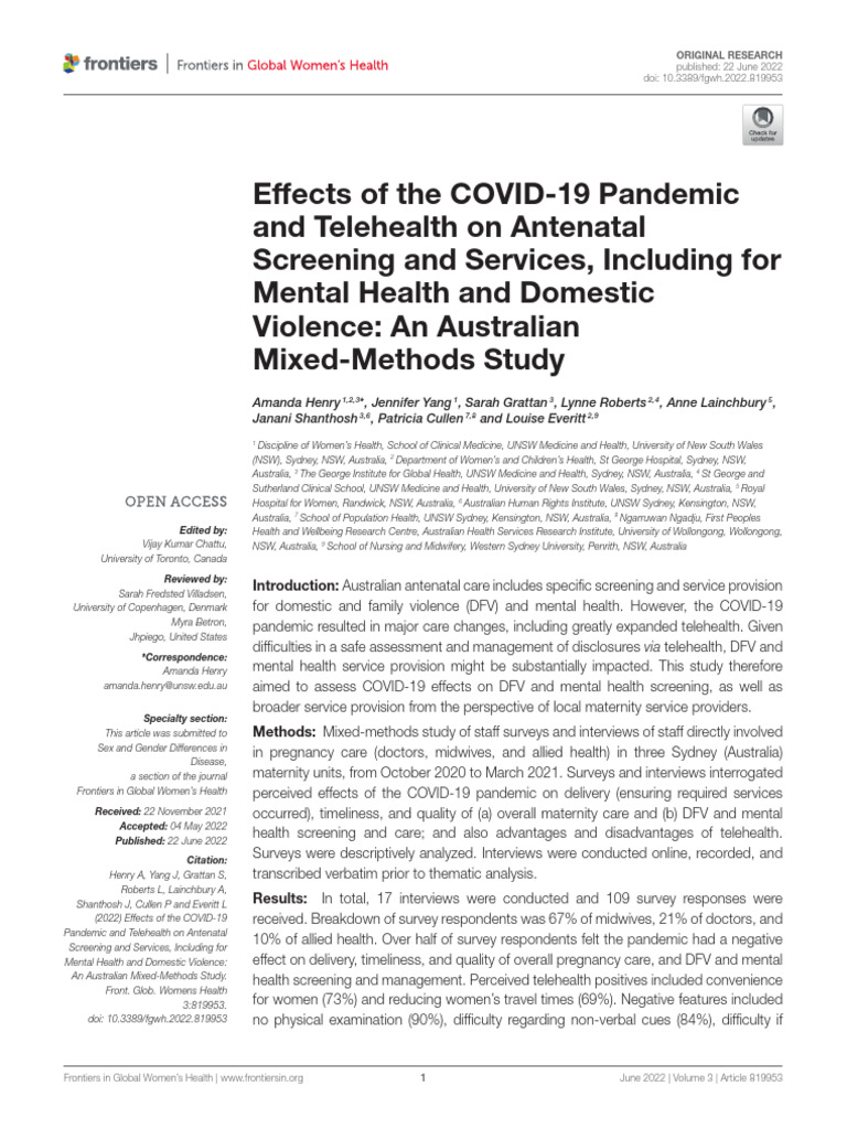 Effects of The COVID-19 Pandemic and Telehealth On Antenatal Screening ...