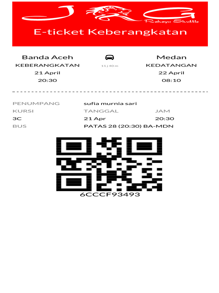 E-Ticket Bus Banda Aceh ke Medan | PDF