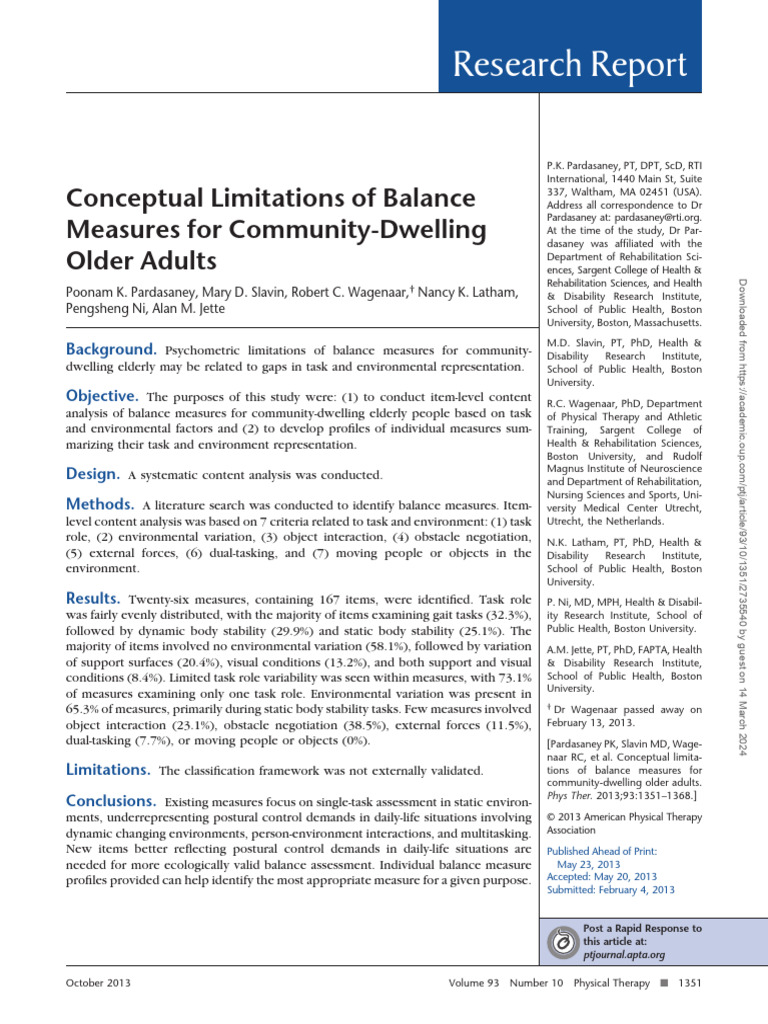 Pardasaney 2013 - Conceptual Limitations of Balance Measures For ...