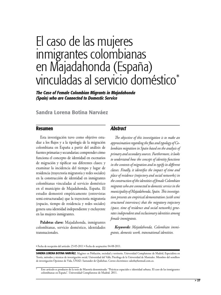 Art culo El Caso De Las Mujeres Inmigrantes Colombianas En Majadahonda 
