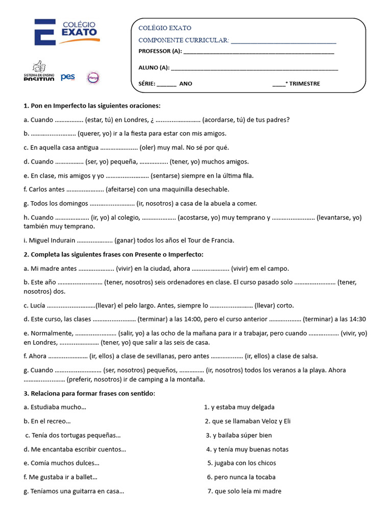 Ejercicios de Imperfecto y Presente | PDF | Hogar, jardinería y ...