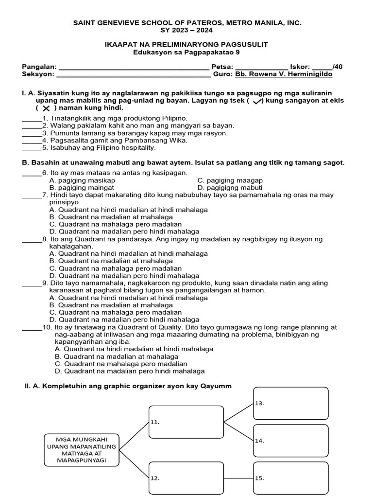 4th. ESP GRADE 9 Edited | PDF