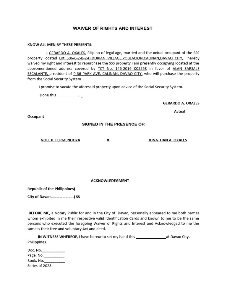 Waiver of Property Rights in Davao | PDF