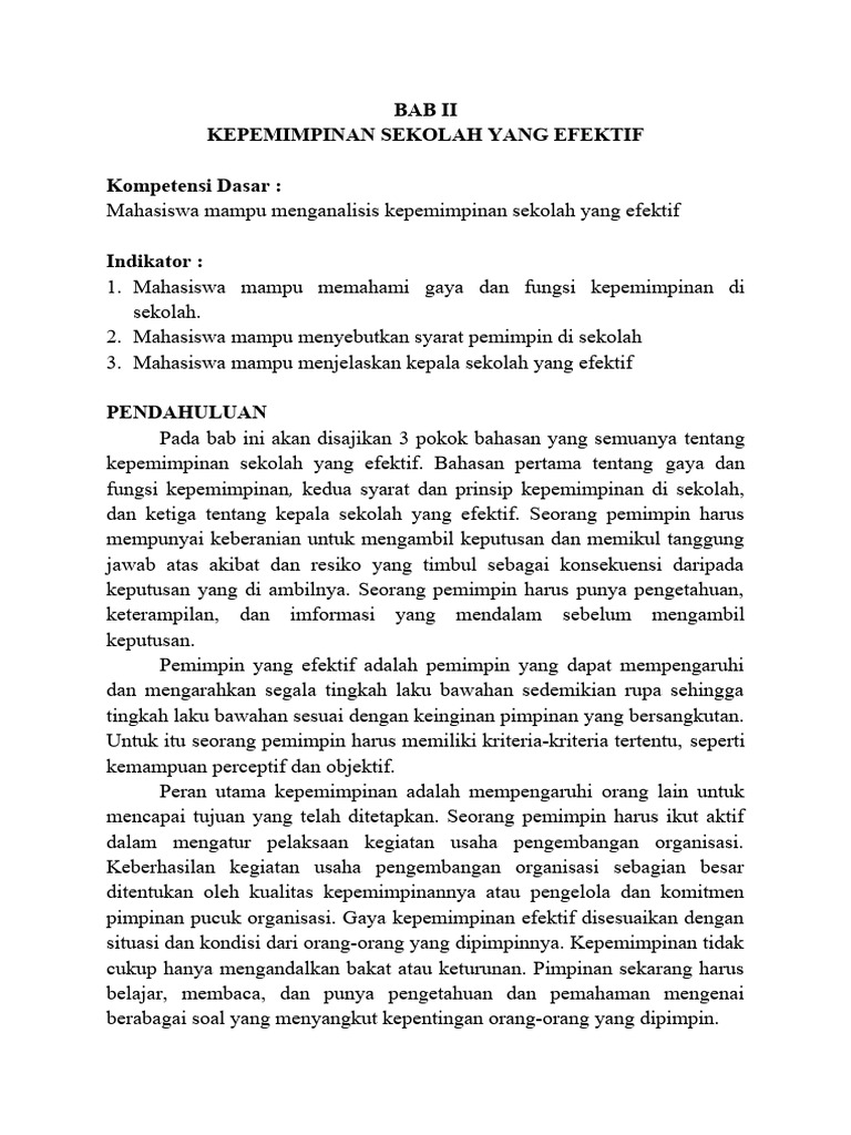 Karakteristik Kepemimpinan Sekolah Efektif | PDF | Karier & Perkembangan