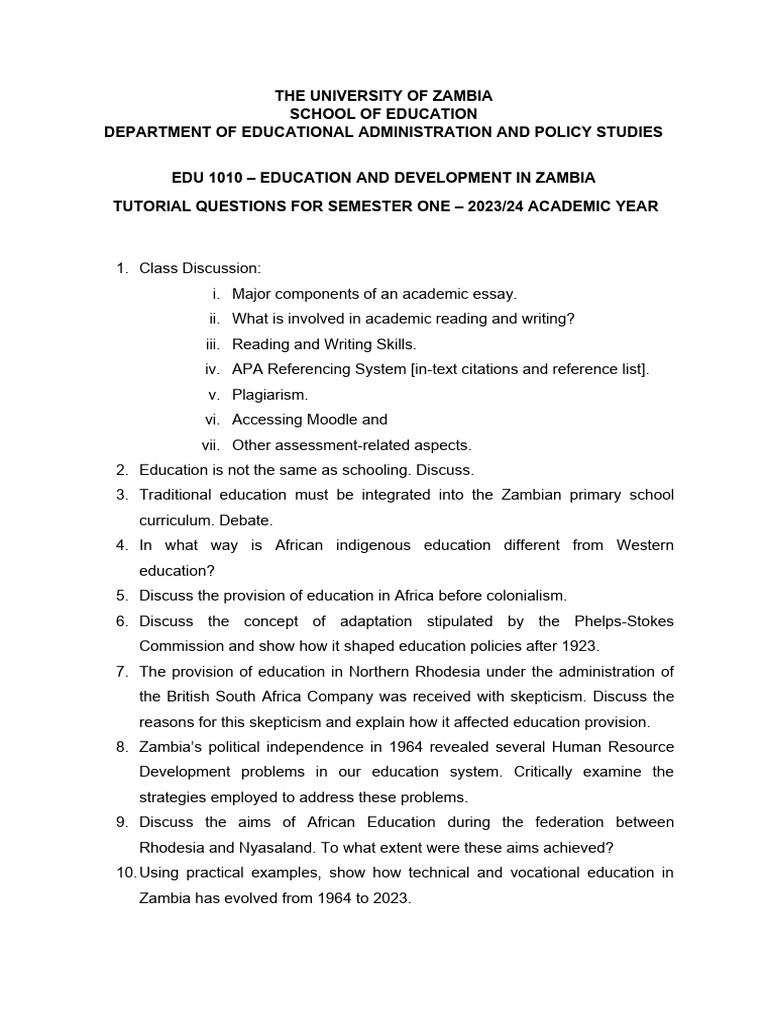 EDU 1010: Zambian Education Policy Insights | PDF | Zambia | Education ...
