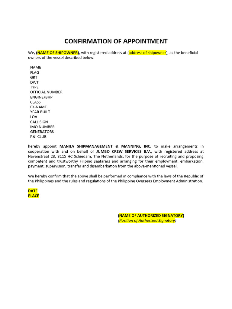 Confirmation of Appointment | PDF