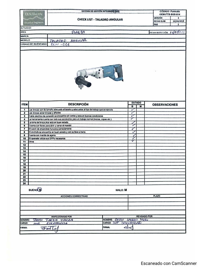 Check list taladro angular pdf