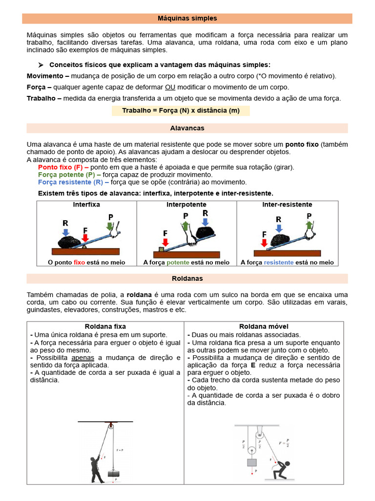 Máquinas Simples Resumo Pdf Engrenagem Força