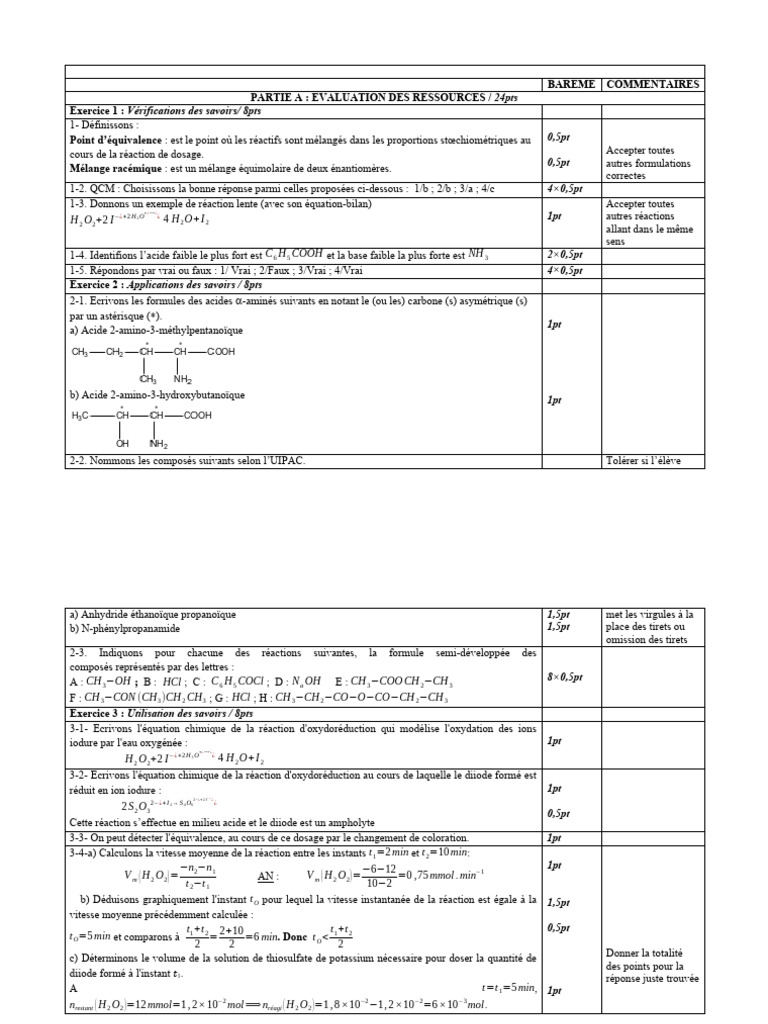 Corrigé épreuve zéro chimie bac 2023 | PDF | Réaction d'oxydoréduction ...