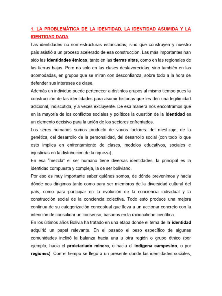 1. LA PROBLEMÁTICA DE LA IDENTIDAD, LA IDENTIDAD ASUMIDA Y LA IDENTIDAD