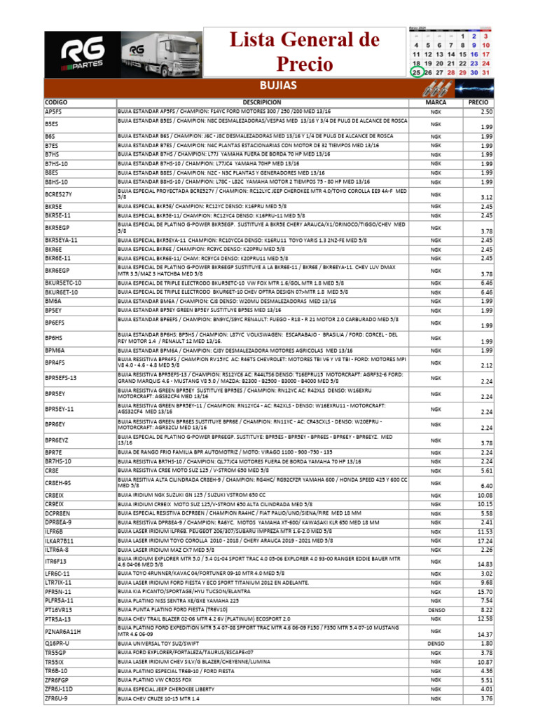 Lista de Precios de Bujías NGK | PDF | Chevrolet | Industries
