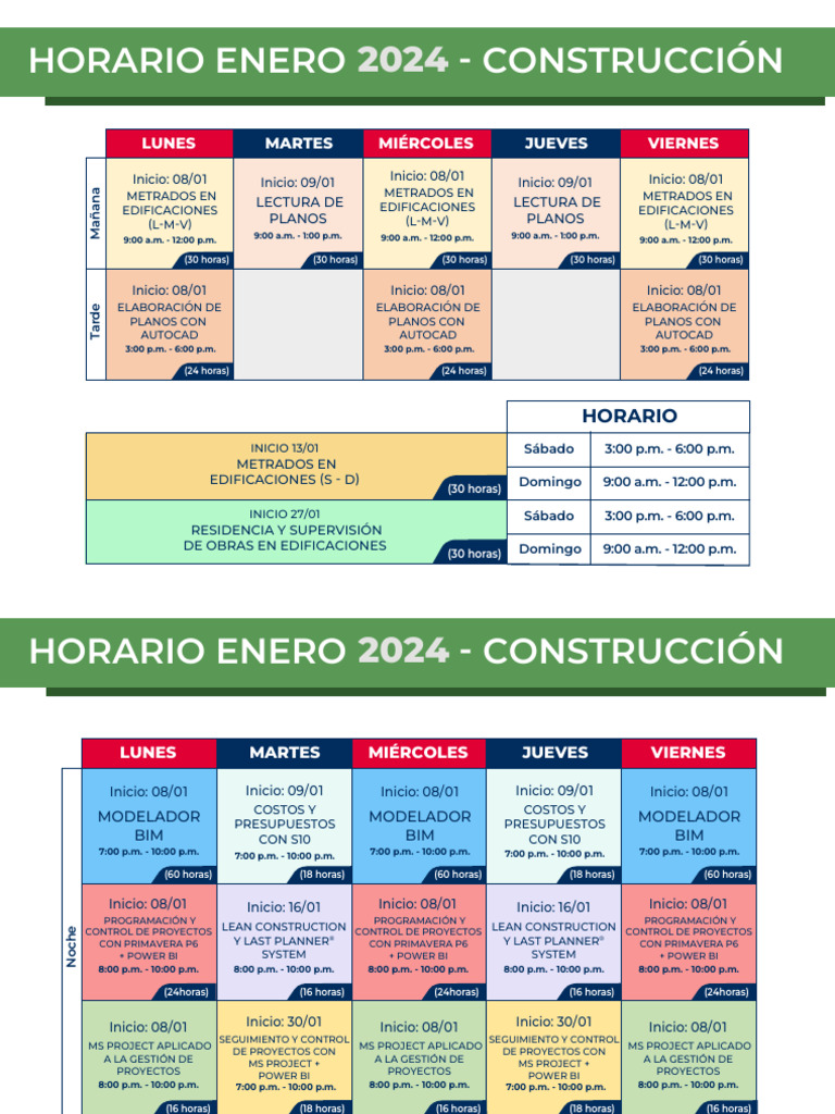 Horario de Cursos 2024 | PDF | Ingeniero civil
