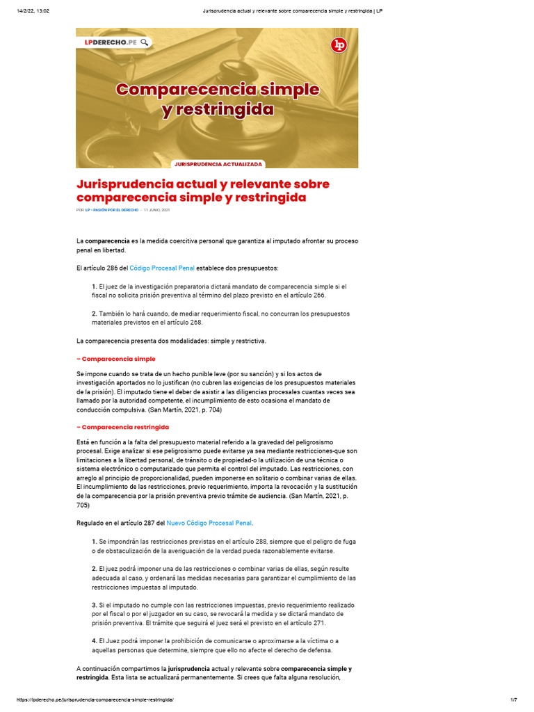 Jurisprudencia sobre Comparecencia Penal | PDF | Ley procesal | Derecho ...