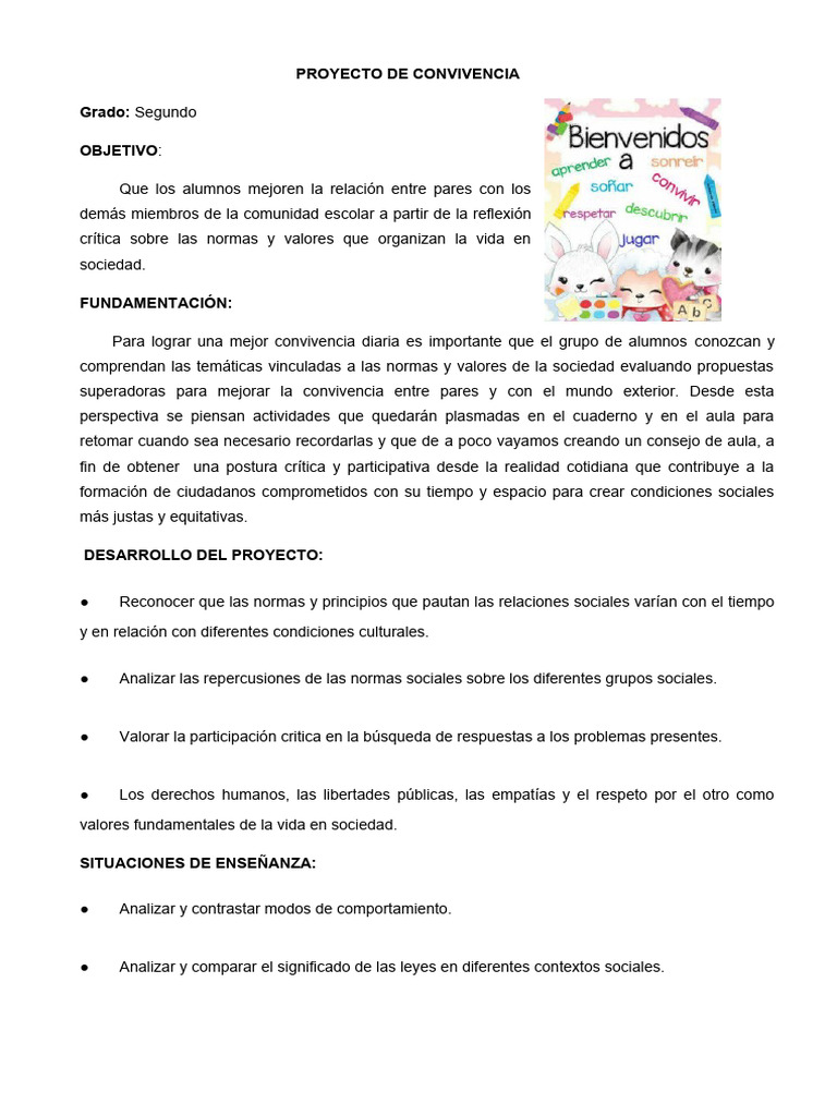 Proyecto de Convivencia 2024 | PDF | Salón de clases | Sociedad