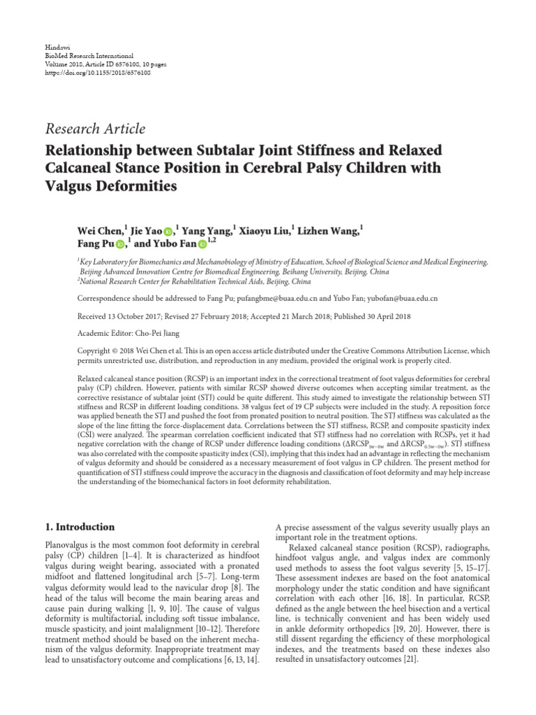 Relationship Between Subtalar Joint Stiffness and | PDF | Foot | Stiffness