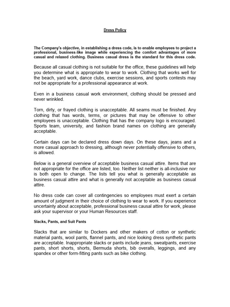 Business Casual Dress Code Guidelines | PDF | Clothing | Shoe