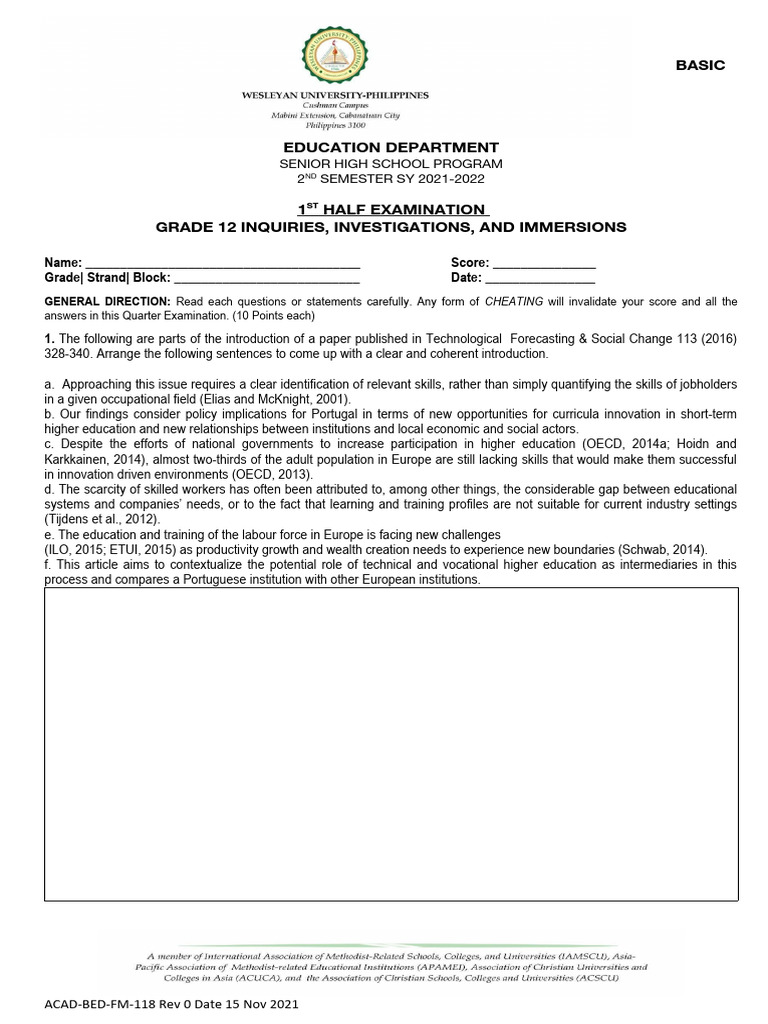 1st half examination iii pdf
