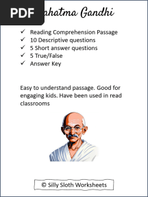 Reading Comprehension Passage 10 Descriptive Questions 5 Short Answer Questions 5 True/False Answer Key