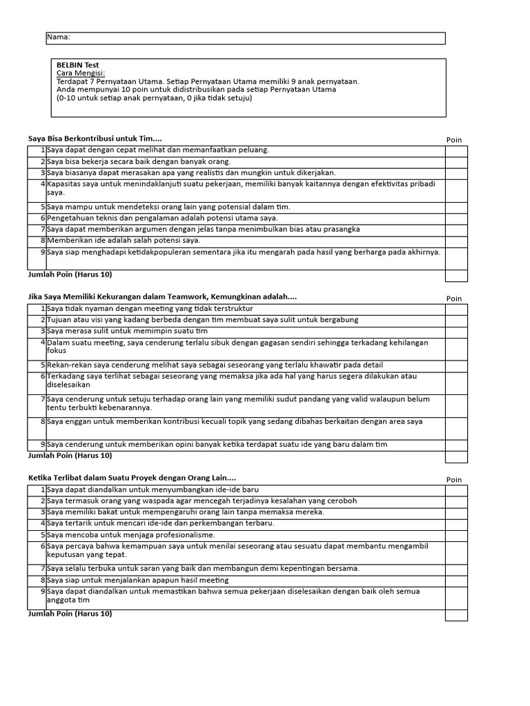 Test Belbin | PDF | Karier & Perkembangan