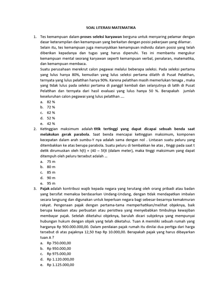 Soal Literasi Matematika Pdf