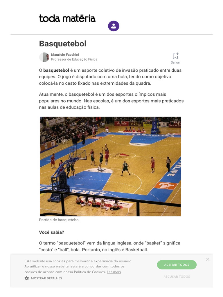 Basquetebol - Origem, História e Regras - Toda Matéria | PDF | Esportes