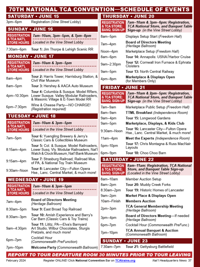 TCA 2024 Convention Schedule of Events PDF
